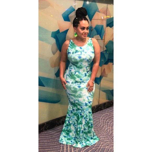 Aqua Blue & Green Maxi Dress - Picture 4 of 5